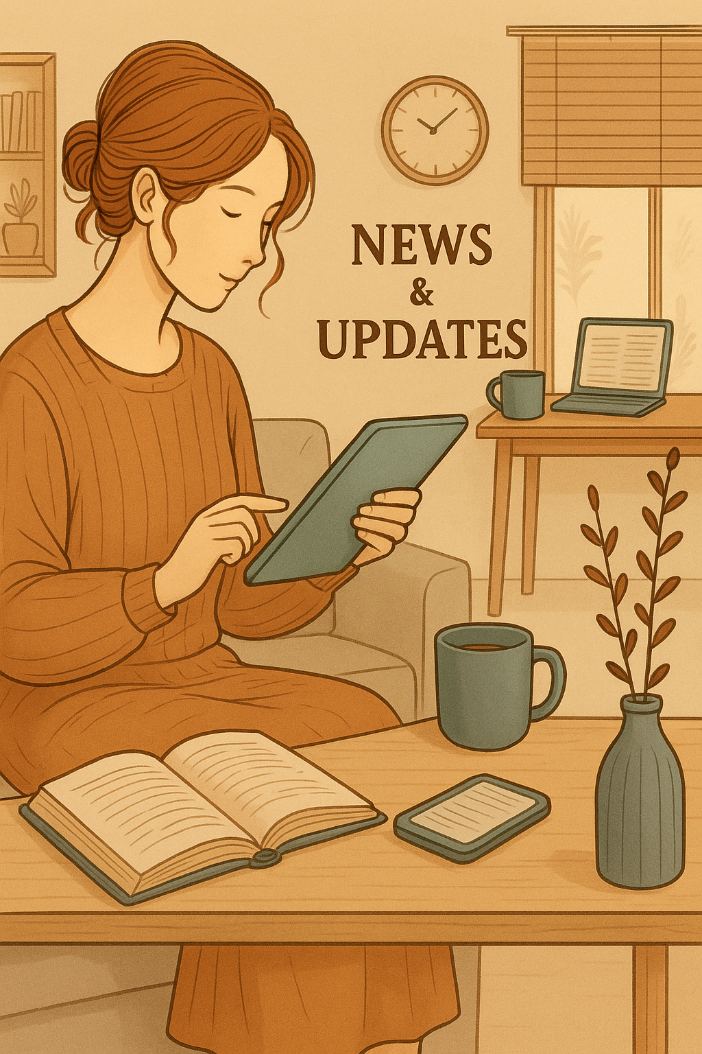 Une femme lisant un article sur sa tablette